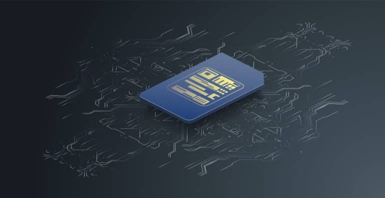 image of blue Sim card on a table