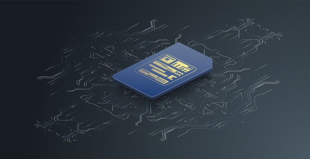 image of blue Sim card on a table
